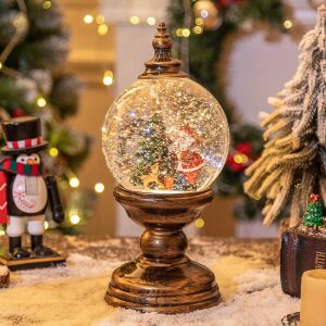 Glob de zăpadă tip lanternă de Crăciun Vintage cu Moș Crăciun, brad de Crăciun și muzică - Decorațiuni de sezon