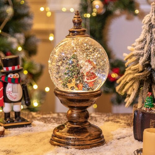 Винтидж коледен фенер Снежна топка с Дядо Коледа, коледна елха и музика