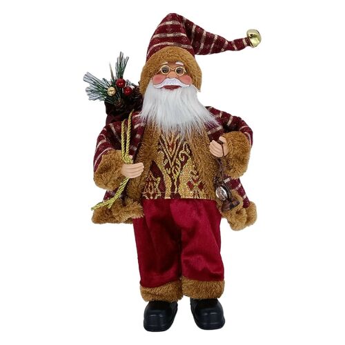 Flippy Mikulás figura zsákal és lámpással, 35 cm, piros és arany