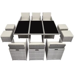 Zestaw mebli ogrodowych z rattanu New York 6 + 4 + 1 z pokrowcem ochronnym, wariant 2 118403213 - Ogrodowy zestaw do jadalni