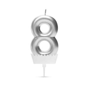 Silver number 8 birthday candle - Birthday Candle & Cake Topper