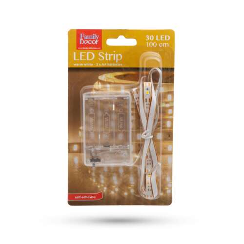 Family Decor LED Strip, warm white, 1 meter, battery powered, 3 AA batteries, self adhesive