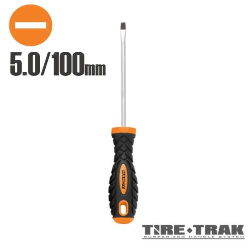 5.0 mm-es lapos csavarhúzó, 100 mm hosszú, Handy márka, fekete-narancs színű nyél