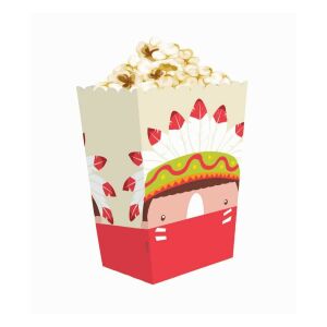 Indianer Party Popcorn Box, 19 cm, 4 Stück, gefüllt mit Popcorn - Einwegbecher