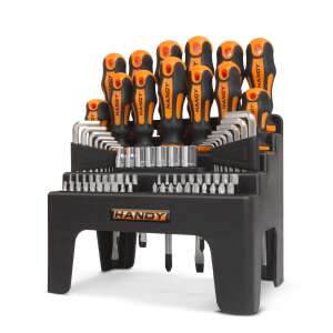 Handy 77 piece screwdriver set with stand, includes screwdrivers, bits, hex keys, and sockets - Hand tool