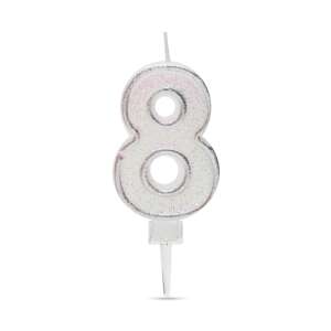 Silver glitter number 8 birthday candle - Birthday Candle & Cake Topper