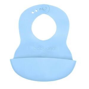 BabyOno light blue soft plastic bib with adjustable neck and crumb catcher - Bib & Burp Cloth
