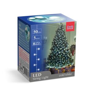 Fényfüzér - 50 db LED - hidegfehér - hálózati - 5 m - 8 program (58900B) 111910527 - Fényfüzér