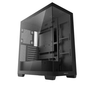DeepCool CG580 Computergehäuse, schwarz, Seitenteil aus gehärtetem Glas, schräge Ansicht - DeepCool