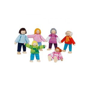 Rodzina drewnianych lalek Goki, ruchome figurki, nowoczesny zestaw rodzinny 6 sztuk - Goki
