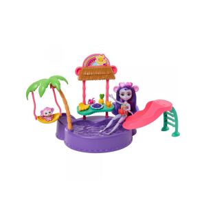 Enchantimals Majmóca baba játékszett medencével, csúszdával, majom figurával és kiegészítőkkel. - Enchantimals