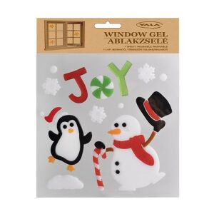 YALA Fenstergel Ablakzselé Weihnachtsfensteraufkleber mit Schneemann, Pinguin und JOY-Schriftzug. Wiederverwendbar und waschbar. - Fensteraufkleber