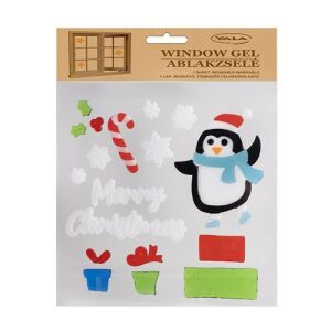 Yala Okno gélový vianočné nálepky s tučniakom, opakovane použiteľné a umývateľné, 20x25 cm - Nálepky na okno