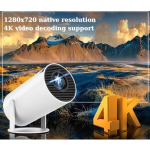 Inteligentny projektor wideo 4K z pilotem, wyświetlający obraz na malowniczy krajobraz - Projektor