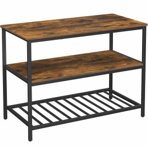 VASAGLE Polička na kuchynský ostrovček, 3-úrovňový oceľový rám, industriálny štýl, 60x120x90cm, hnedá