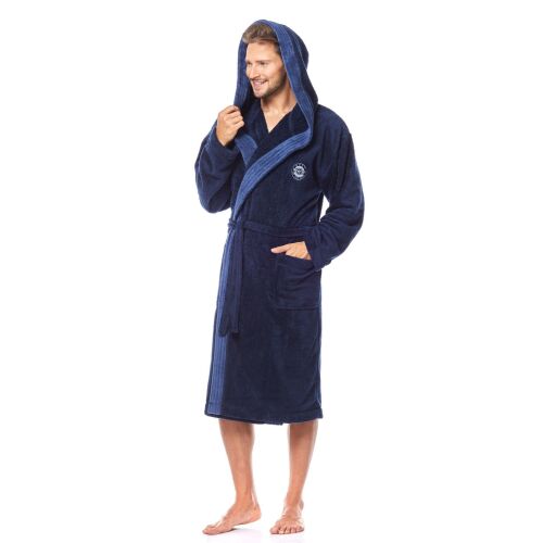 L&L férfi fürdőköpeny GEORGE kapucnival, XL Sötétkék 112002963