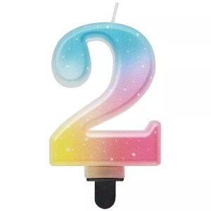 Nahaufnahme der Godan Beauty and Charm Regenbogen Zahl 2 Kerze - Godan