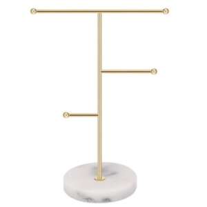 Gold jewelry stand with marble base, perfect for organizing necklaces, bracelets, earrings, and watches - Jewelry Box