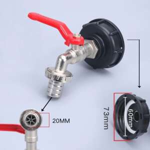 IBC tank adapter with 20mm hose connection, S60x6 thread, brass, red handle - Tank Accessory