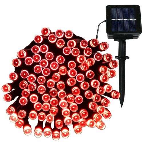 50 LED-es napelemes kerti fényfüzér, piros
