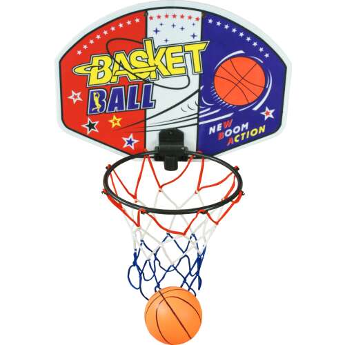 Wall mounted basketball hoop set with ball, red, white and blue design