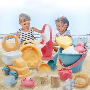 14-teiliges Sandspielzeug-Set aus Silikon für Kinder, mit Eimer, Schaufel, Rechen und anderen lustigen Formen - Sandkastenspielzeug