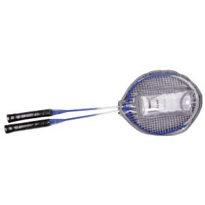 Badminton racket set with 3 shuttlecocks, metal, blue, black, white - Badminton Racket, Shuttlecock, and Equipment