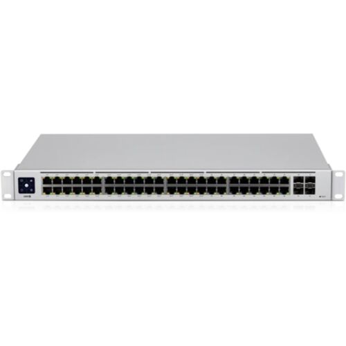 Pohľad spredu na Ubiquiti UniFi Switch Gen2 48-Port PoE sieťový prepínač