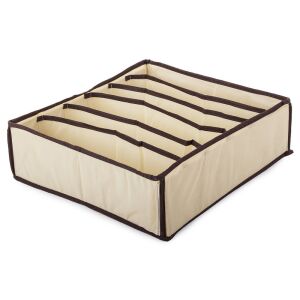 Bézs színű textil fiókszervező 6 rekesszel, fehérnemű, zokni és nyakkendő tárolására. 34x30x10cm - Gardrób rendszerező