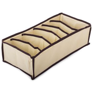 Bézs és barna színű 6 rekeszes fehérneműtartó, fiókrendező, 34x16x10cm - Gardrób rendszerező