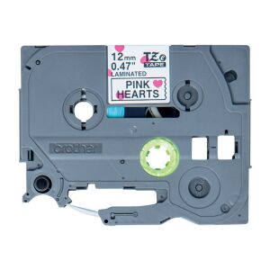 Brother TZe-MPPH31 12mm laminated label tape cassette, black on pink hearts - Brother Label Maker and Tape
