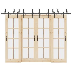 vidaXL fekete acél tolóajtó vasalat készlet dupla ajtókhoz - Tolóajtó szerelvény