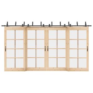 vidaXL fekete acél tolóajtó szerelvény készlet dupla ajtókhoz - Tolóajtó szerelvény