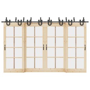 vidaXL fekete acél tolóajtó szerelvény készlet négy paneles üvegajtóra szerelve - Tolóajtó szerelvény