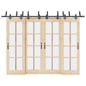 vidaXL fekete acél tolóajtó szerelvény készlet fa ajtókkal - Tolóajtó szerelvény