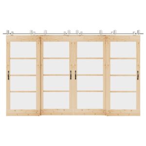 vidaXL ezüstszínű rozsdamentes acél tolóajtó szerelvény készlet 183cm felszerelve négy paneles fa ajtókra - Tolóajtó szerelvény