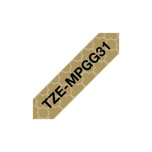 Brother szalag tze-mpgg31, arany mintás alapon fekete, laminált, 12mm  0.47", 4 méter TZEMPGG31