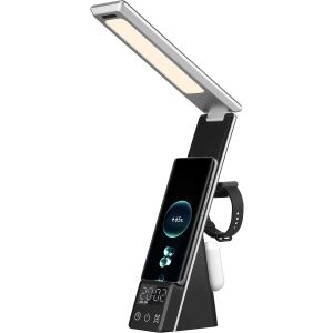 Lampă birou 4 in 1 Smart cu încărcare wireless 15W, încărcare telefon, ceas, căști, LED, control tactil, lumină reglabilă - Lămpi de masă
