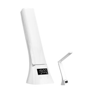 Lampă de birou LED albă OJD-95 cu încărcare wireless și ceas digital - Lămpi de masă