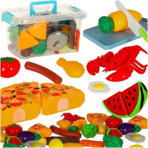 Ikonka Play Food Set with 36 pieces including toy fruits, vegetables, pizza, and cooking accessories - Play food
