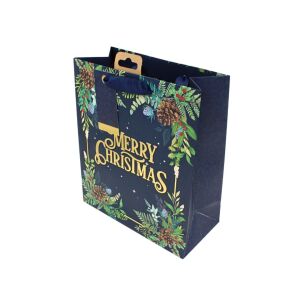 Papierowa torba na prezenty, kolekcja Clairefontaine marki Eurowrap, 33x26,5 cm, 14 cm miecha, Wesołych Świąt