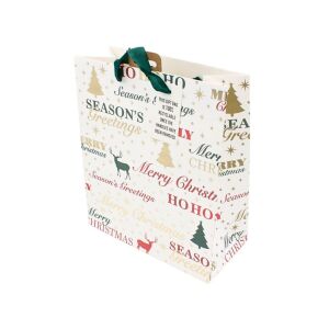 Pungă de cadou, din hârtie, colecția Clairefontaine de la Eurowrap, 25x21,5 cm, burduf de 10 cm, Season's Greetings 112258716 - Ambalaje cadouri