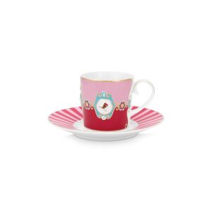 Kubek do espresso ze spodkiem, Pip Studio, 200ml, czerwono-różowy, kolekcja Love Birds 112258732 - Pip Studio