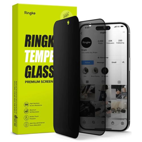Ringke iPhone 15 Pro Max adatvédő képernyővédő, edzett üveg kémlelődésgátló szűrővel - Kijelzővédő fólia