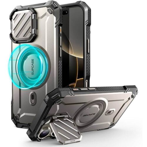 Supcase Unicorn Beetle XT MagSafe Titan Grey iPhone 16 Pro tok állvánnyal és kameravédővel - Supcase