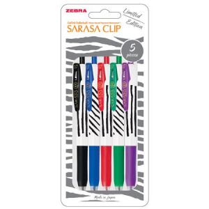 ZEBRA Sarasa Clip zselés toll készlet, 5 szín, 0,33 mm, nyomógombos, csíkos test - Toll & Ceruza