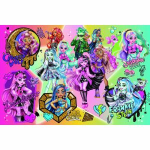 Puzzle Trefl Monster High de 300 de piese finalizat, prezentând Clawdeen Wolf, Draculaura, Frankie Stein și Lagoona Blue - Trefl Puzzle