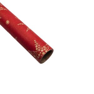 Крафт хартия за опаковане на подаръци, червена декорация със златни снежинки, 200x70 см