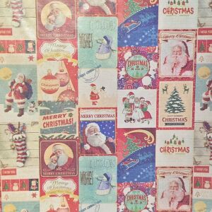 Kraftpapier zum Verpacken von Geschenken, Stempel mit Weihnachtselementen, 200x70 cm