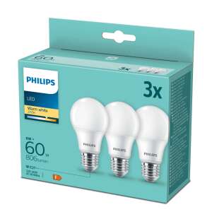 Becuri incandescente LED Philips, pachet de 3, A60, E27, alb cald, 806 lumeni, 8W, echivalent 60W - Lămpi și iluminat